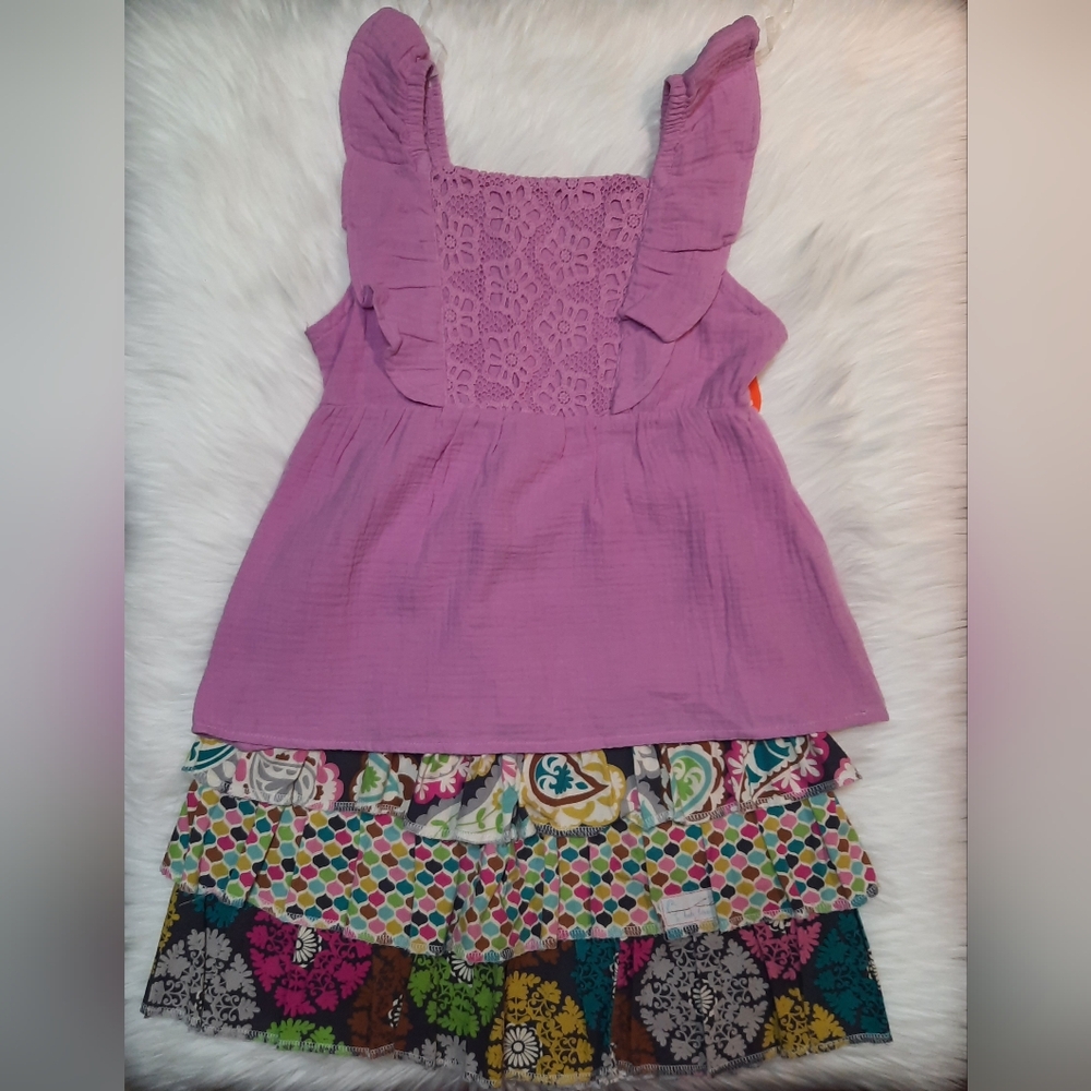 Girls 2pc Matching Set - eyelet ruffle top & ruffle layered skirt Size: L 10-12